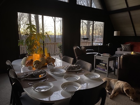 The Thanksgiving table in late afternoon light